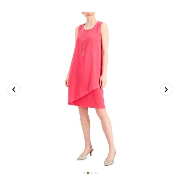 JM Collection Petite Asymmetrical-Overlay Necklace Dress Red Size PL NWT - Picture 2 of 12